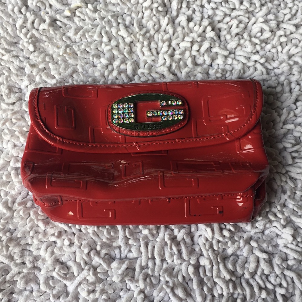 Guess red make up cosmetic bag with two pocked